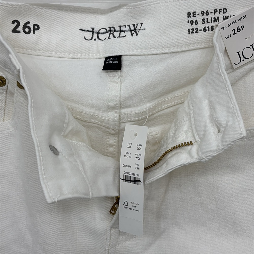 NWT J. Crew Petite slim-wide jean in White Denim Cropped Ankle Jeans raw hem - Picture 9 of 12